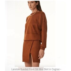 Lanston women suede front slit congac small‎ skirt western concert